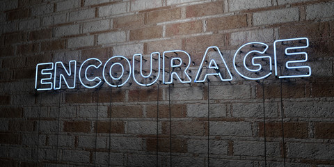 ENCOURAGE - Glowing Neon Sign on stonework wall - 3D rendered royalty free stock illustration.  Can be used for online banner ads and direct mailers..