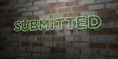 SUBMITTED - Glowing Neon Sign on stonework wall - 3D rendered royalty free stock illustration.  Can be used for online banner ads and direct mailers..