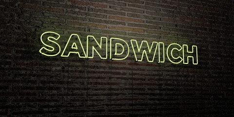 SANDWICH -Realistic Neon Sign on Brick Wall background - 3D rendered royalty free stock image. Can be used for online banner ads and direct mailers..