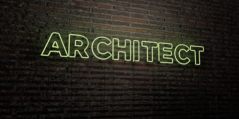 ARCHITECT -Realistic Neon Sign on Brick Wall background - 3D rendered royalty free stock image. Can be used for online banner ads and direct mailers..