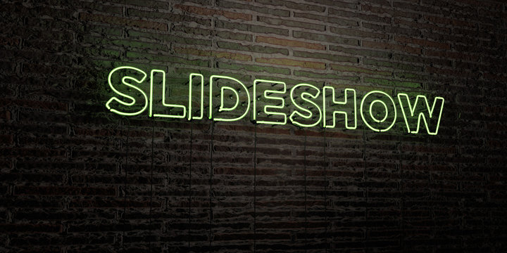 SLIDESHOW -Realistic Neon Sign on Brick Wall background - 3D rendered royalty free stock image. Can be used for online banner ads and direct mailers..