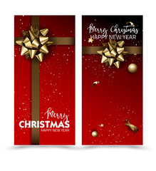 Fototapeta na wymiar Greeting cards with golden bows and copy space. Vector illustration