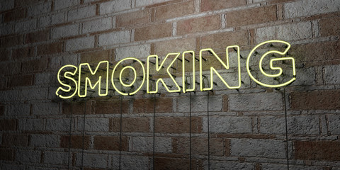 SMOKING - Glowing Neon Sign on stonework wall - 3D rendered royalty free stock illustration.  Can be used for online banner ads and direct mailers..