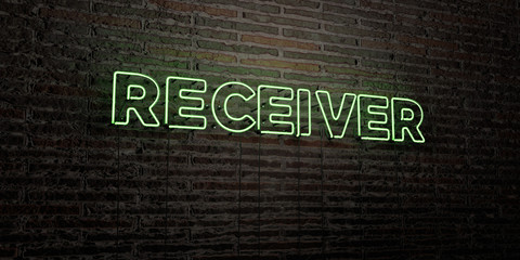 RECEIVER -Realistic Neon Sign on Brick Wall background - 3D rendered royalty free stock image. Can be used for online banner ads and direct mailers..