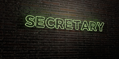 SECRETARY -Realistic Neon Sign on Brick Wall background - 3D rendered royalty free stock image. Can be used for online banner ads and direct mailers..