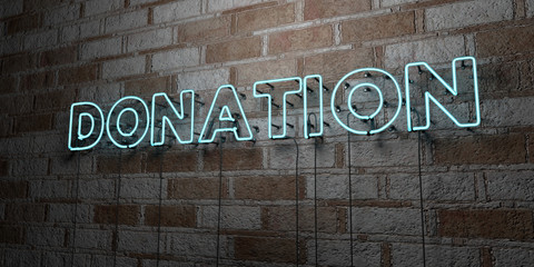 DONATION - Glowing Neon Sign on stonework wall - 3D rendered royalty free stock illustration.  Can be used for online banner ads and direct mailers..