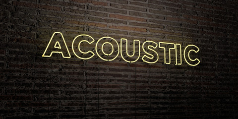 ACOUSTIC -Realistic Neon Sign on Brick Wall background - 3D rendered royalty free stock image. Can be used for online banner ads and direct mailers..