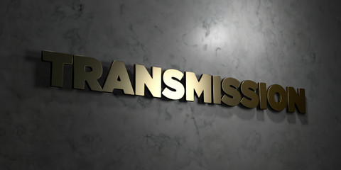 Transmission - Gold text on black background - 3D rendered royalty free stock picture. This image can be used for an online website banner ad or a print postcard.