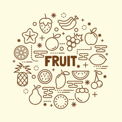 fruit minimal thin line icons set
