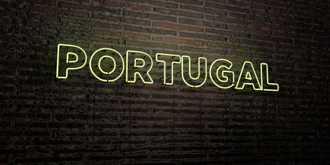 PORTUGAL -Realistic Neon Sign on Brick Wall background - 3D rendered royalty free stock image. Can be used for online banner ads and direct mailers..