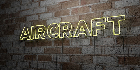 AIRCRAFT - Glowing Neon Sign on stonework wall - 3D rendered royalty free stock illustration.  Can be used for online banner ads and direct mailers..