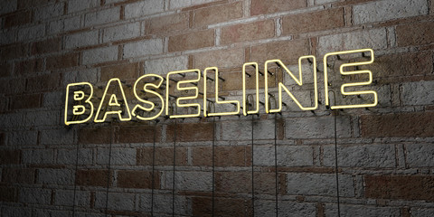 BASELINE - Glowing Neon Sign on stonework wall - 3D rendered royalty free stock illustration.  Can be used for online banner ads and direct mailers..