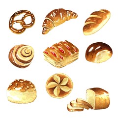 Watercolor, bread clipart