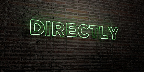 DIRECTLY -Realistic Neon Sign on Brick Wall background - 3D rendered royalty free stock image. Can be used for online banner ads and direct mailers..