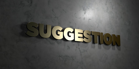 Suggestion - Gold text on black background - 3D rendered royalty free stock picture. This image can be used for an online website banner ad or a print postcard.