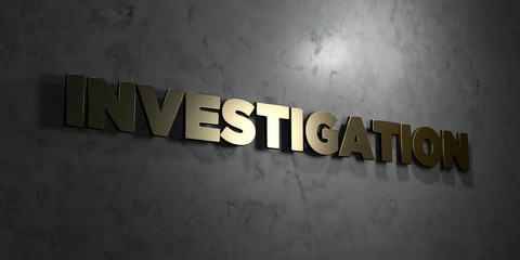 Investigation - Gold text on black background - 3D rendered royalty free stock picture. This image can be used for an online website banner ad or a print postcard.