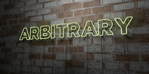 ARBITRARY - Glowing Neon Sign on stonework wall - 3D rendered royalty free stock illustration.  Can be used for online banner ads and direct mailers..