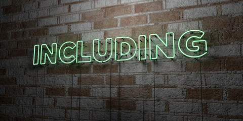 INCLUDING - Glowing Neon Sign on stonework wall - 3D rendered royalty free stock illustration.  Can be used for online banner ads and direct mailers..