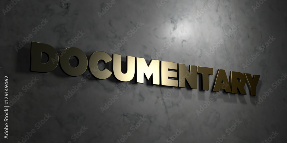 Fototapete documentary - gold text on black background - 3d rendered royalty free stock picture. this image can