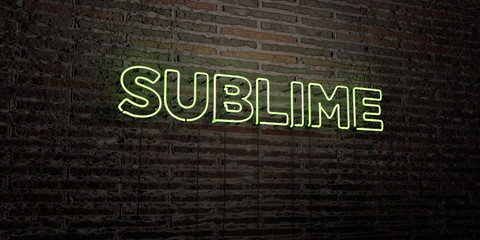 SUBLIME -Realistic Neon Sign on Brick Wall background - 3D rendered royalty free stock image. Can be used for online banner ads and direct mailers..
