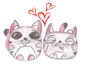 Hand drawn Valentaines Day card.  love kittens