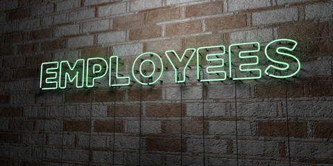 EMPLOYEES - Glowing Neon Sign on stonework wall - 3D rendered royalty free stock illustration.  Can be used for online banner ads and direct mailers..