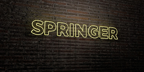 SPRINGER -Realistic Neon Sign on Brick Wall background - 3D rendered royalty free stock image. Can be used for online banner ads and direct mailers..