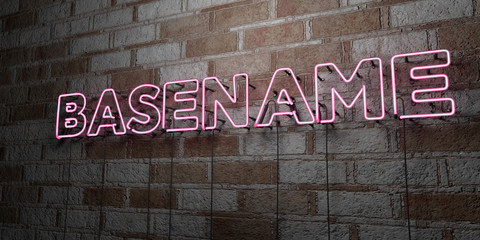 BASENAME - Glowing Neon Sign on stonework wall - 3D rendered royalty free stock illustration.  Can be used for online banner ads and direct mailers..