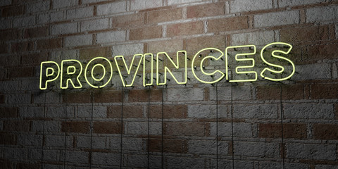 PROVINCES - Glowing Neon Sign on stonework wall - 3D rendered royalty free stock illustration.  Can be used for online banner ads and direct mailers..