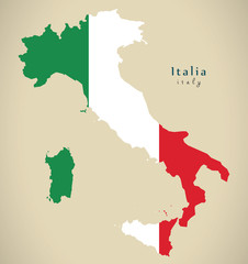 Modern Map - Italy with flag colours IT