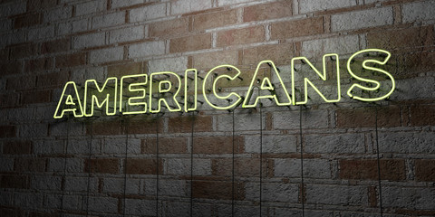 AMERICANS - Glowing Neon Sign on stonework wall - 3D rendered royalty free stock illustration.  Can be used for online banner ads and direct mailers..