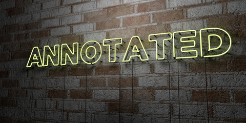 ANNOTATED - Glowing Neon Sign on stonework wall - 3D rendered royalty free stock illustration.  Can be used for online banner ads and direct mailers..