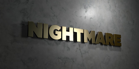 Nightmare - Gold text on black background - 3D rendered royalty free stock picture. This image can be used for an online website banner ad or a print postcard.