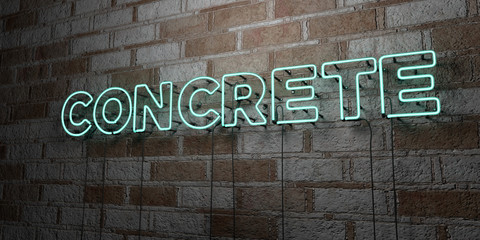 CONCRETE - Glowing Neon Sign on stonework wall - 3D rendered royalty free stock illustration.  Can be used for online banner ads and direct mailers..