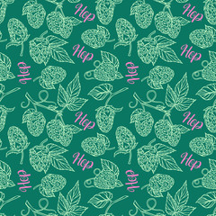 seamless green pattern of sketch hops