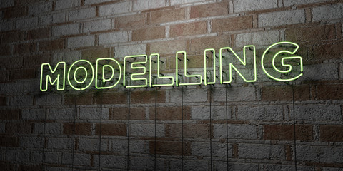 MODELLING - Glowing Neon Sign on stonework wall - 3D rendered royalty free stock illustration.  Can be used for online banner ads and direct mailers..
