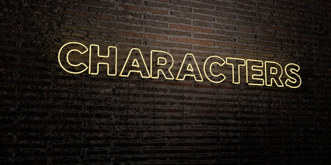 CHARACTERS -Realistic Neon Sign on Brick Wall background - 3D rendered royalty free stock image. Can be used for online banner ads and direct mailers..