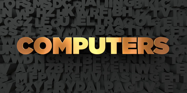 Computers - Gold text on black background - 3D rendered royalty free stock picture. This image can be used for an online website banner ad or a print postcard.