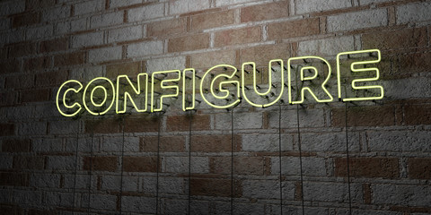 CONFIGURE - Glowing Neon Sign on stonework wall - 3D rendered royalty free stock illustration.  Can be used for online banner ads and direct mailers..