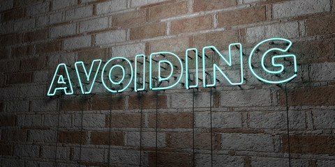 AVOIDING - Glowing Neon Sign on stonework wall - 3D rendered royalty free stock illustration.  Can be used for online banner ads and direct mailers..
