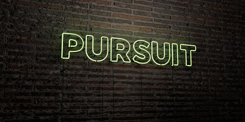PURSUIT -Realistic Neon Sign on Brick Wall background - 3D rendered royalty free stock image. Can be used for online banner ads and direct mailers..