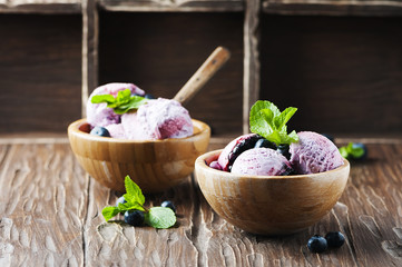 Ice-cream with blueberry and mint