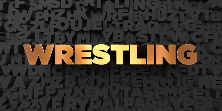 Wrestling - Gold text on black background - 3D rendered royalty free stock picture. This image can be used for an online website banner ad or a print postcard.