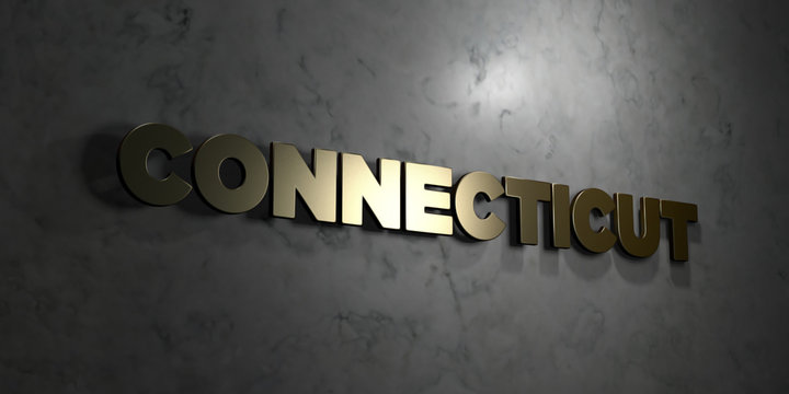 Connecticut - Gold text on black background - 3D rendered royalty free stock picture. This image can be used for an online website banner ad or a print postcard.