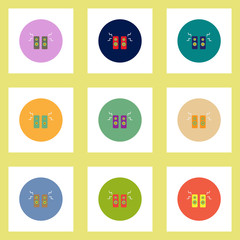 Collection of stylish vector icons in colorful circles loudspeakers