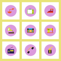 Collection of stylish vector icons in colorful circles retro house furniture
