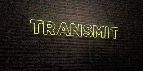 TRANSMIT -Realistic Neon Sign on Brick Wall background - 3D rendered royalty free stock image. Can be used for online banner ads and direct mailers..