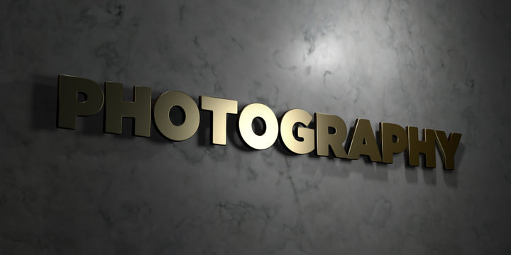 Photography - Gold text on black background - 3D rendered royalty free stock picture. This image can be used for an online website banner ad or a print postcard.