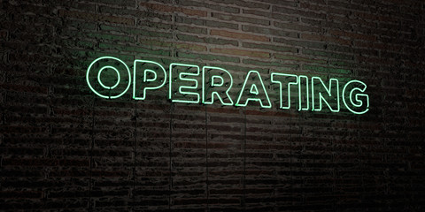OPERATING -Realistic Neon Sign on Brick Wall background - 3D rendered royalty free stock image. Can be used for online banner ads and direct mailers..