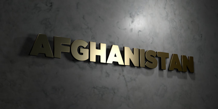 Afghanistan - Gold text on black background - 3D rendered royalty free stock picture. This image can be used for an online website banner ad or a print postcard.